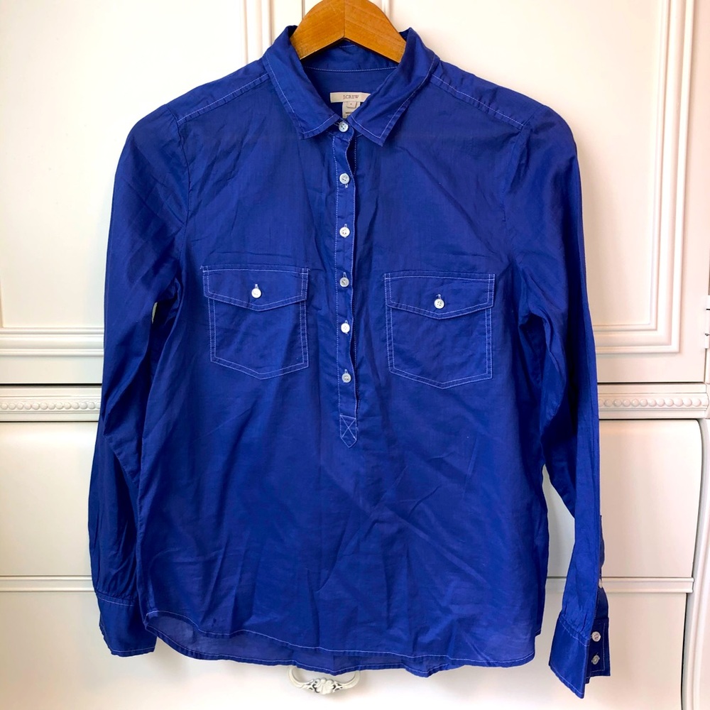 J.Crew Indigo Collared Popover Tunic Shirt
